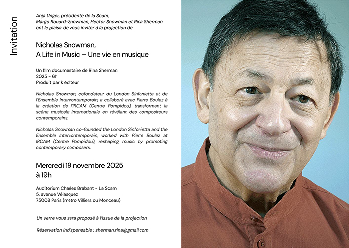 Invitation Nicholas Snowman avant-première SCAM